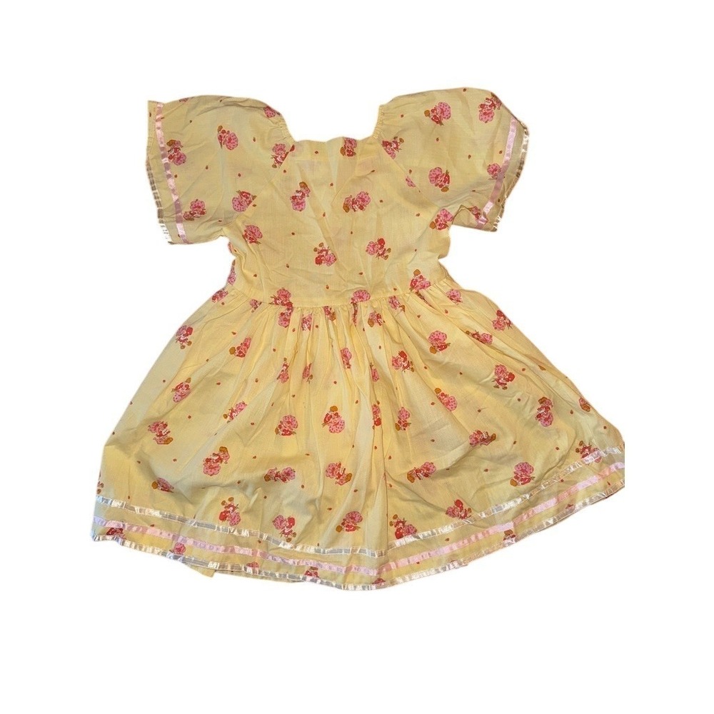 Handmade Organic Dress 5/6 Strawberry Shortcake Print Puff Sleeve 1980's fabric - Picture 4 of 6